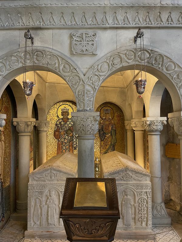 Stone sarcophagi of King Mirian III and Queen Nana at Samtavro