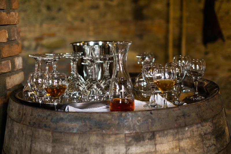 Tasting glasses on a barrel