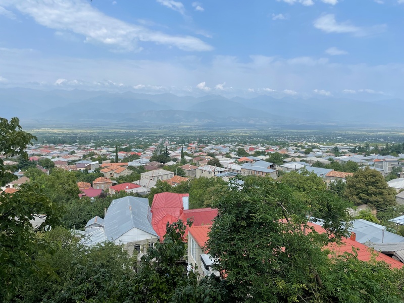 Telavi — panoramic view with Caucasus mountains